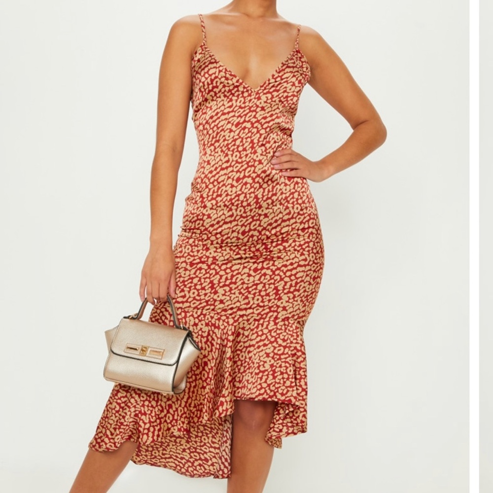 PLT Red Leopard Midi Dress